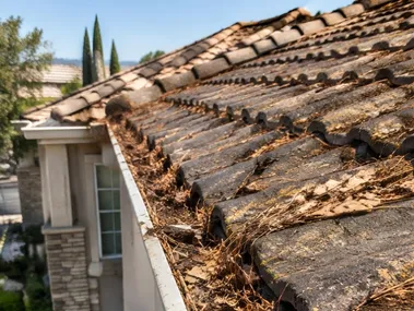 before Tile roof cleaning, Madera, CA